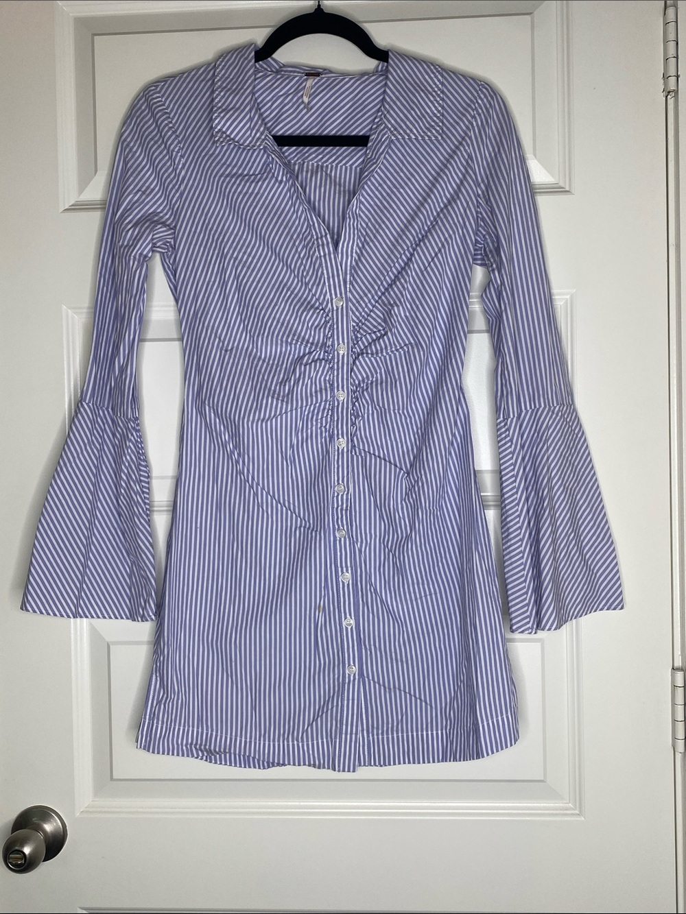 Free People Blue & White Striped Button-Front Mini Dress